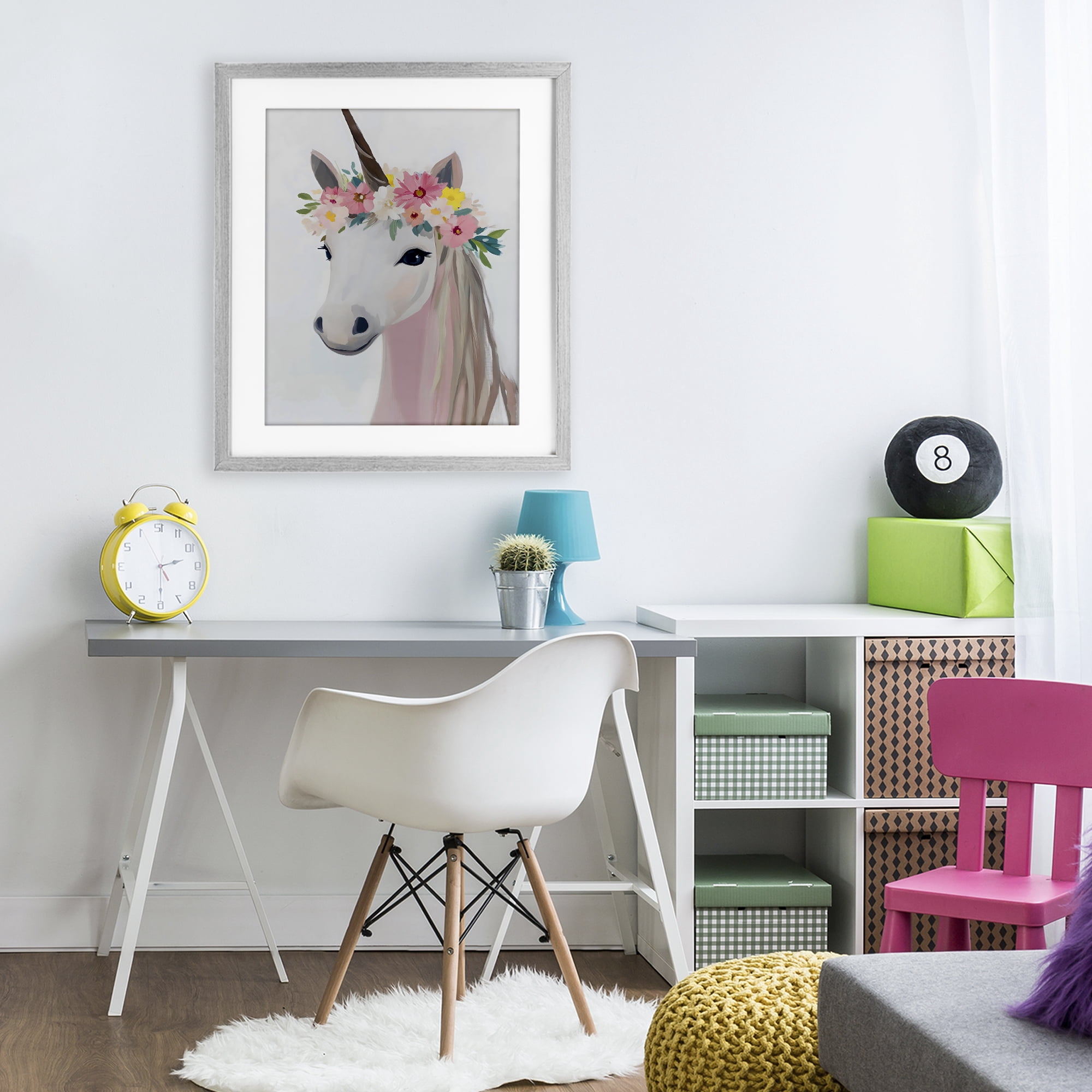 Stupell Industries Flower Crown Unicorn Gray Framed Print Under Glass, design by The Prints Vibe