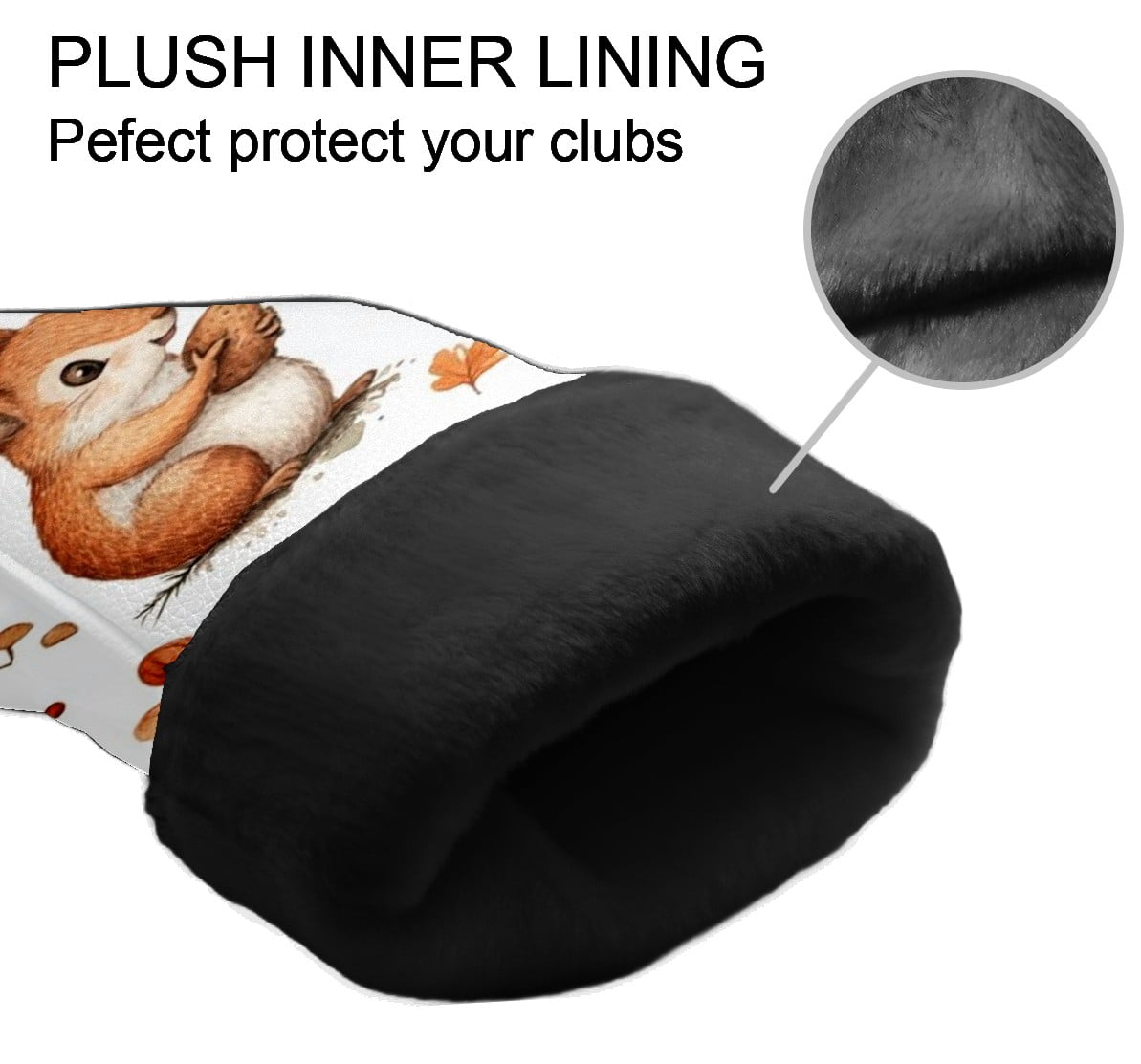 Golf Head Covers Squirrel & Pine Cones Design for Driver, Wood & Hybrid, Premium Waterproof PU Leather with Plush Lining, Forest Themed Golf Gifts