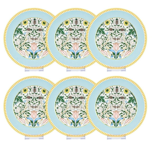 Round Porcelain Serving Plate Morris Garden Dessert Plate Set of 6 (turquoise) Appetizer Plates Salad Plates Dinner Plates for Home & Kitchen 7.5" (19 cm)