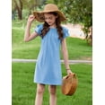 thumbnail image 5 of Arshiner Girls Summer Dress Tween Flutter Sleeve Pleated Front A Line Boho Beach Casual Dresses, 5 of 6