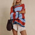thumbnail image 4 of Czanzd Women's Oversized Crewneck Knit Sweater Striped Pullover,Brown,M, 4 of 8