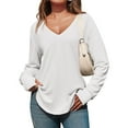 thumbnail image 2 of qolati Womens Oversized Long Sleeve Shirts Fall Trendy V Neck Basic T Shirt Fashion Casual Loose Fit Tunic Tops Y2k Clothes White XL, 2 of 6