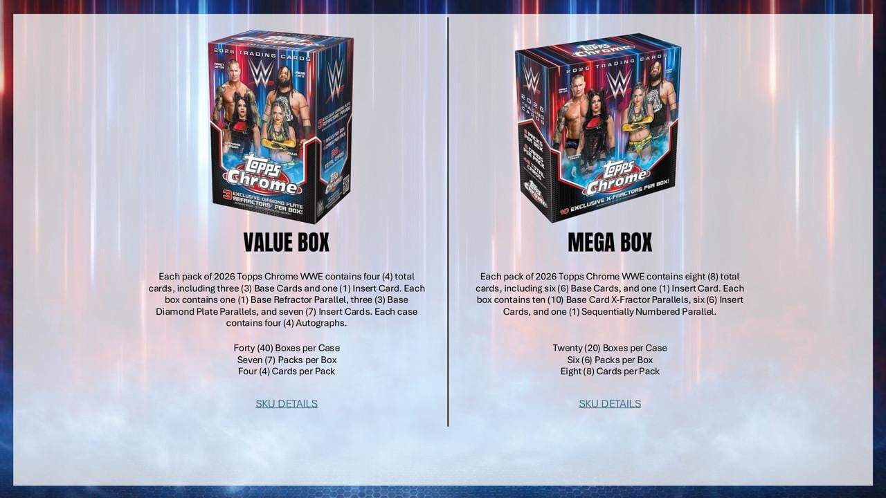Topps Chrome WWE 2026 Trading Cards Hobby Box, 2 Chrome Autograph Cards per Box