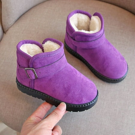 

DancePeanut Kids Girls Winter Plush Lining Fashion Ankle Boots Cotton Shoes Children Boys Hook & Loop Snow Boots Size 21-38