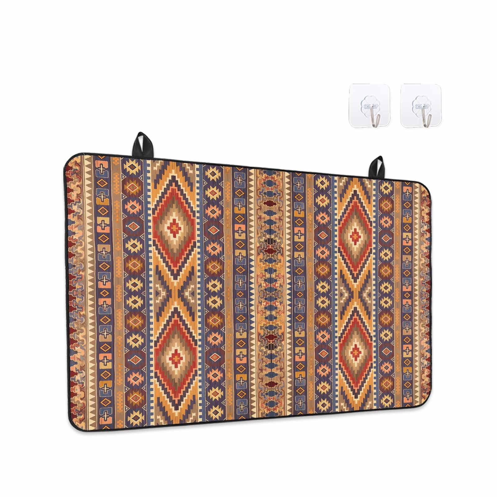 Southwest Boho Stove Top Cover for Electric Stove, Heat-proof & Non Slip Glass Top Stove Cover Protector, Retro Farmhouse Abstract Geometric Striped Kitchen Flat Cooktop Rubber Mat 24x21 Inches