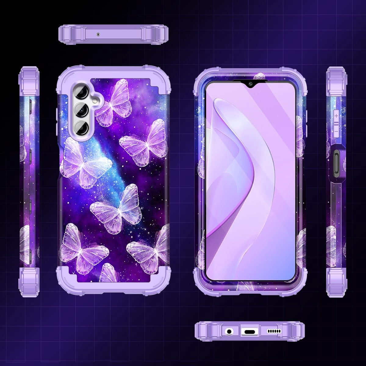 CASEFIV for Samsung Galaxy A15 5G Case,Heavy Duty Sturdy Shockproof Full Body Protection Rugged Hard PC+Soft TPU Bumper Case,Butterfly