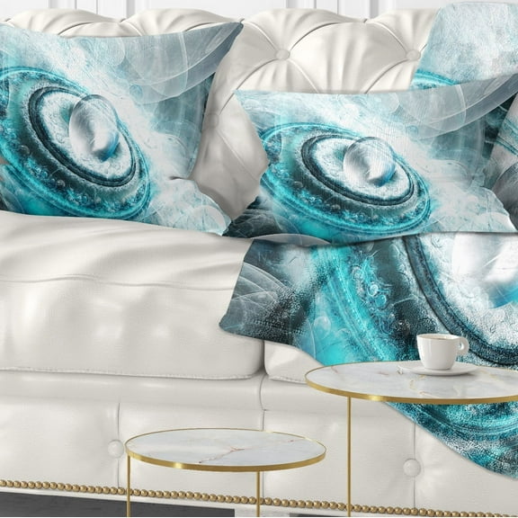 Designart Blue Fractal Flying Saucer - Floral Throw Pillow - 12x20