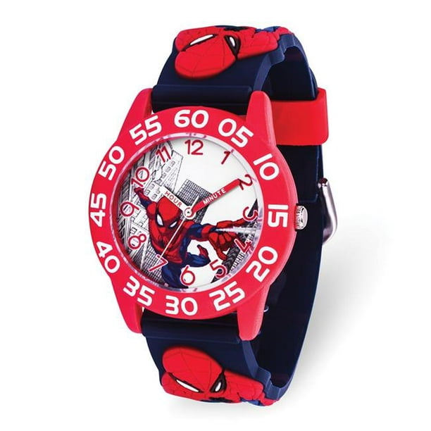 Montre Marvel Spider-Man pour garçon en plastique rouge Time Teacher,  bracelet 3D Spider-Man, WMA000409 