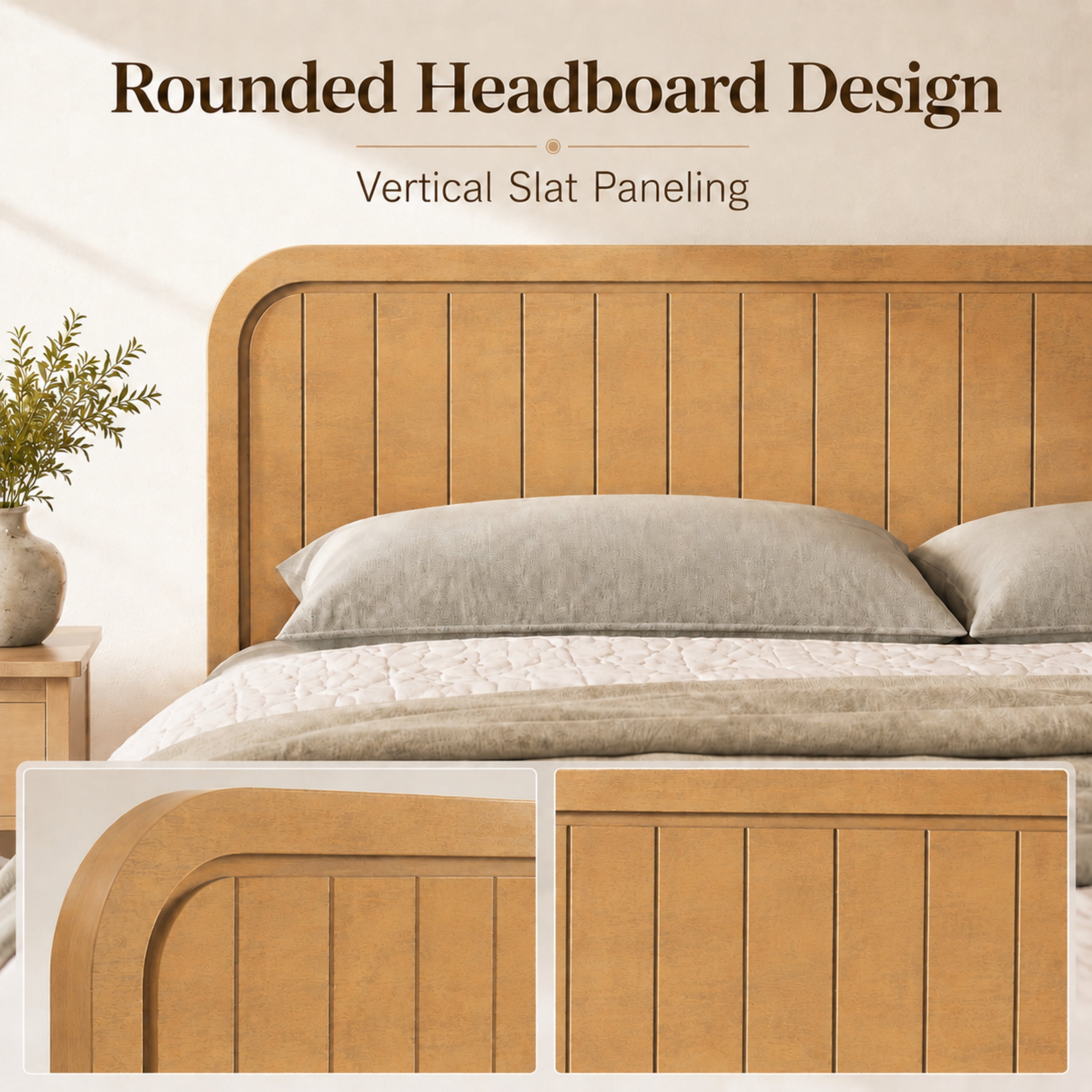 Mintazer Queen Size Platform Bed Frame with Rounded Headboard & Footboard for Bedroom, No Box Spring Needed, Easy Assembly, Natural