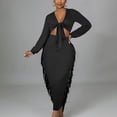 thumbnail image 2 of Lindreshi Fall Dresses for Women 2025 Homecoming Dresses Women's Solid Long Sleeve Lace-Up Fringe Dress Two Piece, 2 of 8