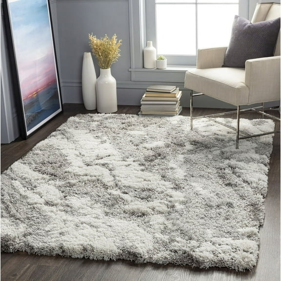 Livabliss Area Rugs for Living Room, 7x9 Alta Shag Modern Gray Rug, Bedroom Dining Room Home Decor Stain Resistant Carpet (6'7" x 9')