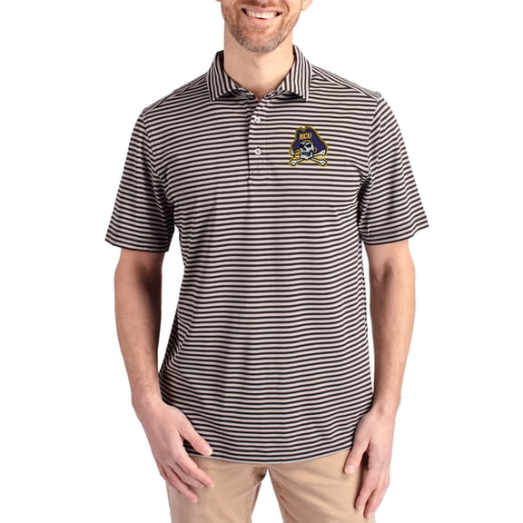 Men's Cutter & Buck Black ECU Pirates Virtue Eco Pique Stripe Recycled DryTec Polo