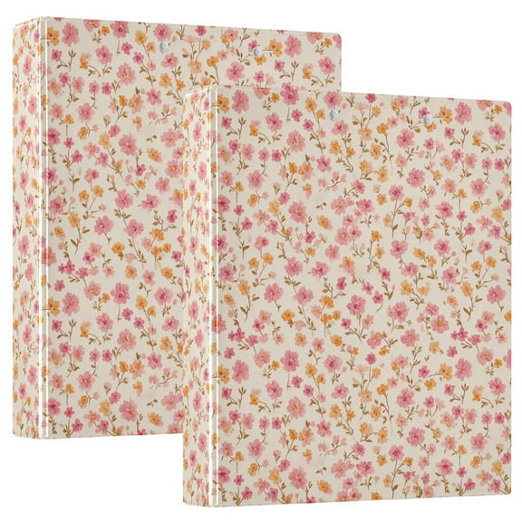 Three Ring Binder Retro Flowers Pink Orange 1.5 Inch Round Binder D-Rings for Office Supplies and More
