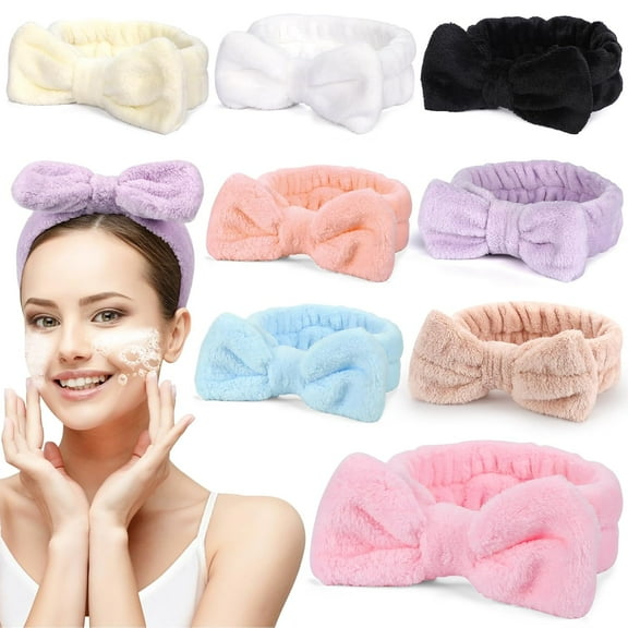 8 Pack Stocking Stuffers For Women Teen Girls Spa Headband for Women Facial Makeup Headband Soft Coral Fleece Bow Hair Band Party Favors for Washing Face Mask Spa Christmas Gifts For Woman Adult