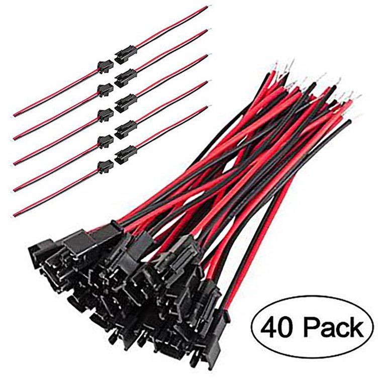 Lot 40 Pièces Connecteurs JST SM-2 Broches - Câbles Mâle + Femelle 100mm, Fil 22AWG, Pour électronique