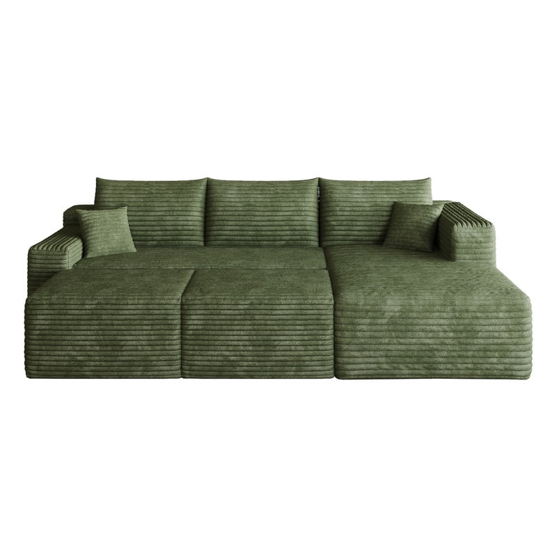 94'' Cloud Sectional Sofa with 2 Ottomans, Modular Upholstered Sofa Couch with Deep Seat, Plush Corduroy Fabric U Shaped Sofa for Living Room, Right Facing Chaise