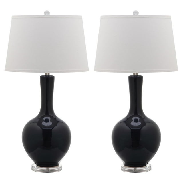Safavieh Lighting Collection Blanche Navy Gourd Ceramic 32-inch Bedroom Living Room Home Office Desk Nightstand Table Lamp (Set of 2) - LED Bulbs Included