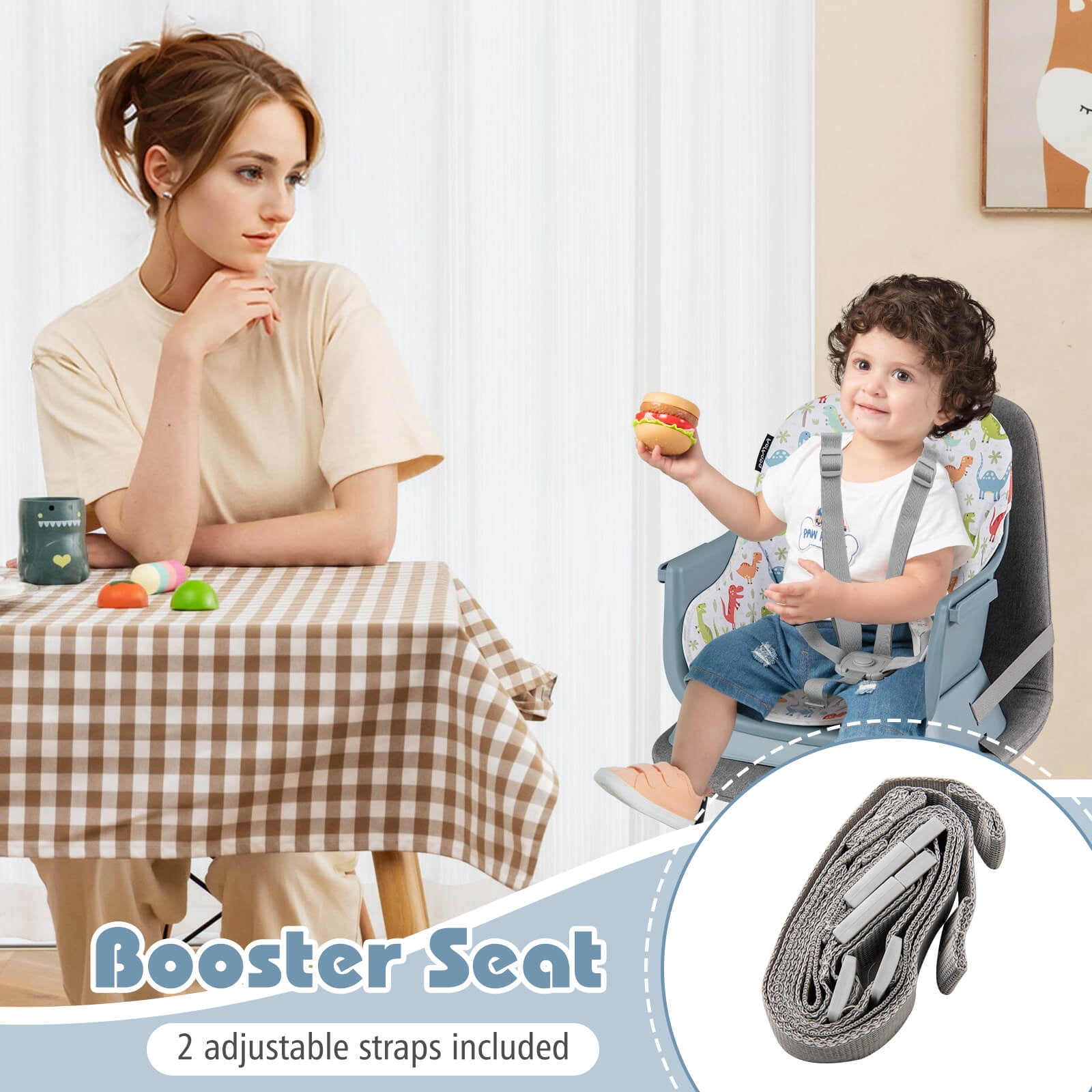 Babyjoy 16-in-1 Baby High Chair with Activity Center Booster Seat Building Block Table Celadon