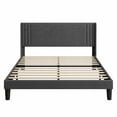 thumbnail image 3 of Lofka Queen Size Bed Frame with Upholstered Wing Back Headboard for Bedroom, Dark Gray Finish, 3 of 10