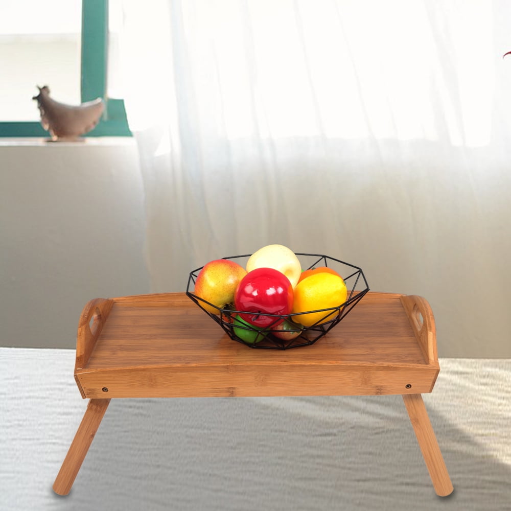 Serving Tray Bed Tray Table with Folding Legs, Breakfast Tray Wooden