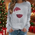 thumbnail image 3 of Christmas Outfits Women Crewneck Sweatshirt Shiny Rhinestone Wine Glass with Santa Hat Long Sleeve Loose Festive Tops (S, Gray), 3 of 5
