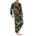 thumbnail image 2 of Fuzoiu Palm Trees Print Men's Long-Sleeved Pajama,Lounge Button Down Nightwear,Mens Notch Collar Pajama Set -Large, 2 of 7