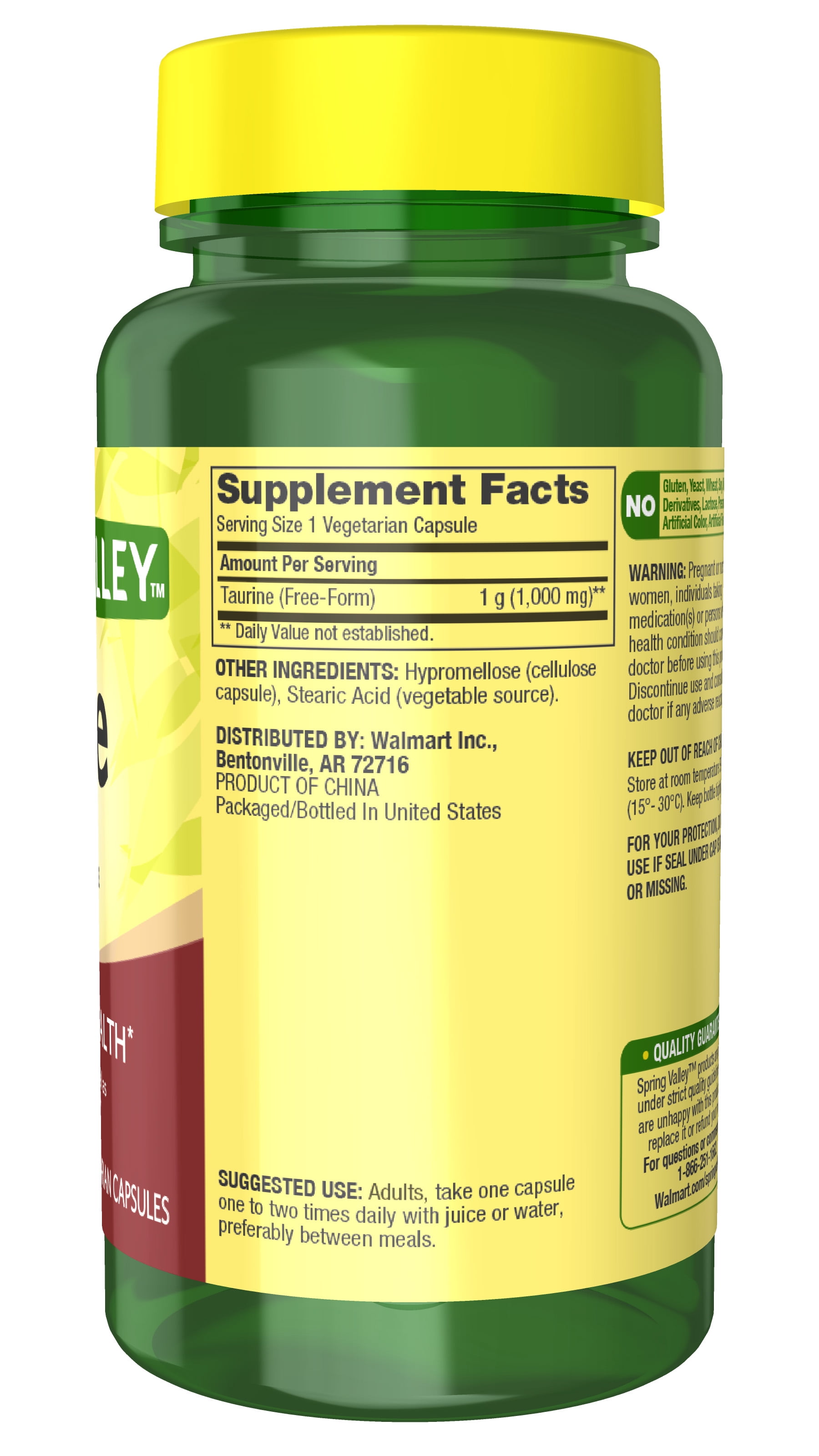Spring Valley™ Taurine 1,000 mg, Double Strength, 60 Vegetarian Capsules