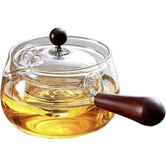Teapot with Infuser, 580 ml/19.6 oz Borosilicate Glass Teapot with 360° Rotating Tea Maker, Blooming & Loose Leaf,Japanese Tea Kettle with Wooden Handle Teapots for Relaxing Moments(Clear)