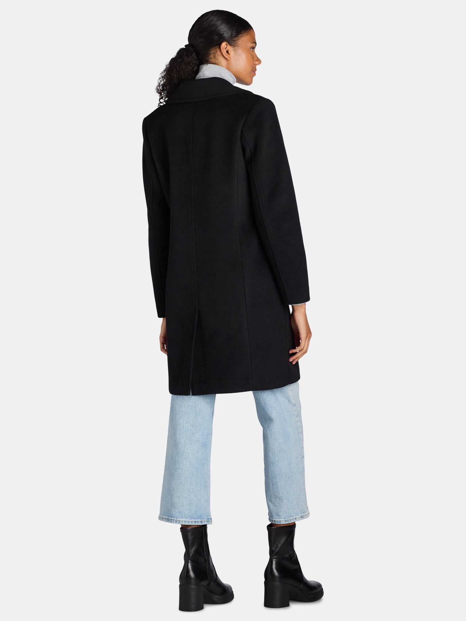 Time and Tru Women's and Women's Plus Faux Wool Boyfriend Coat, Sizes XS-3X