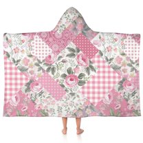 Pioneer Flower Floral Print Pattern Hooded Bath Towel，50"x30" for Ages 3 To 12 Kids, Quick Dry Lightweight Soft Microfiber Hood Beach Towel Cover Up for Kids