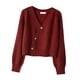 thumbnail image 5 of Cárdigan de punto para mujer, suéter, ropa de abrigo, chaqueta con cuello en V y botones, cárdigan de punto borgoña, 5 of 8