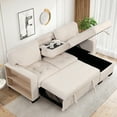 thumbnail image 2 of Euroco Sectional Sofa Set with Pull-Out Bed L-Shaped Lounge Sofa with Storage Rack Functional Sofa with Drop Down Table and USB Charger, Beige, 2 of 10
