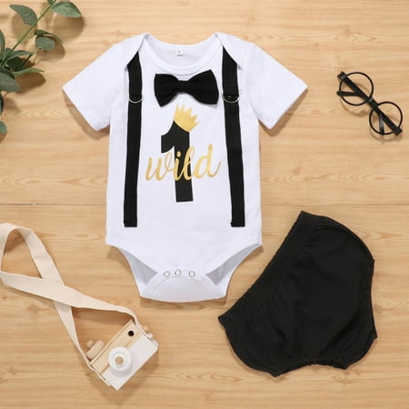 

nsendm Bowknot Set Shorts Letter Infant Birthday Baby Print Boys Outfits Romper Girls Boys Outfits&Set Sweater Boy Childrenscostume White 9-12 Months