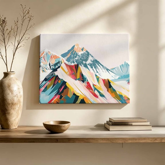 Abstract Snowy Canvas Wall Art, Mountain Colored Drawing Oil Painting Wall Art Prints Artwork Framed Canvas Ready to Hang Art Pictures for Hallway Living Dining Room Bedroom 24" x 16"
