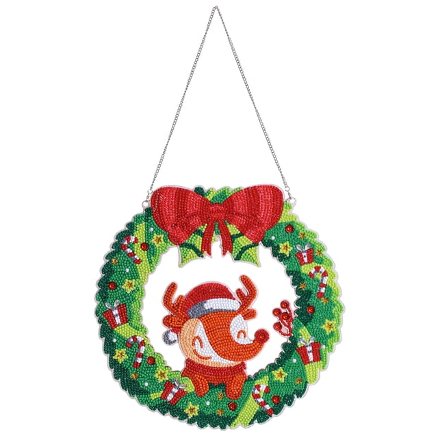 Pintura de diamante Guirnalda de Navidad con pintura de diamante 5D, guirnalda redonda DIY, juego de adornos para ventana, pared, puerta, decoración, adultos y niños Abanopi Pintura de diamante