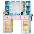 thumbnail image 4 of Ktaxon Makeup Vanity with Lighted Mirror, Vanity Table with Glass Table Top and Charging Station for Bedroom, Blue, 4 of 9