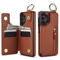 thumbnail image 2 of JTCASES for Samsung Galaxy A52 5G Case, PU Leather Lychee Pattern Zipper Purse Finger Ring Buckle Card Slots Stand Shell for A52 5G Wear-resistant Shockproof Wallet Cover, Brown, 2 of 8