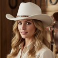 thumbnail image 7 of RUINIXCW Western Cowboy Cowgirl Hat for Women Men Wide Brim Pentagram Leather Belt Fedora Hat Wool Felt Vintage Jazz Hats, 7 of 7
