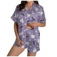 thumbnail image 6 of Hpapadks Halloween Womens Pajamas Satin Silk Pumpkin Graphic Short Sleeve Sleepwear 2 Piece Button Down Top and Shorts Pjs Sets for Women Light Purple, 6 of 7