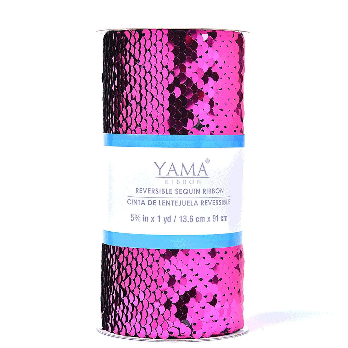 (3 pack) Yama Ribbon, 5-3/8inch Reverse Sequin Ribbon Hot Pink/Black, 3 feet