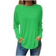 thumbnail image 2 of Fall Saving!QUINDOS Womens T Shirts Long Sleeve Tunic Ladies Tops Plus Size Casual Crew Neck Solid Green Regular Fit Tops, 2 of 3