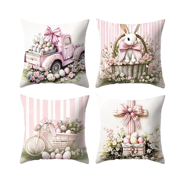Aodebiao Easter Rabbit Egg Pillow Cover Set 4 Pack Short Pile Knit Throw Pillowcases for Sofa Couch Home Decor Spring Holiday Decorative Cushion Covers