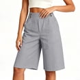 thumbnail image 3 of Yievot Bermuda Shorts for Women 9 Inch Inseam Elastic High Waist Loose Fit Casual Summer Office Shorts, 3 of 4