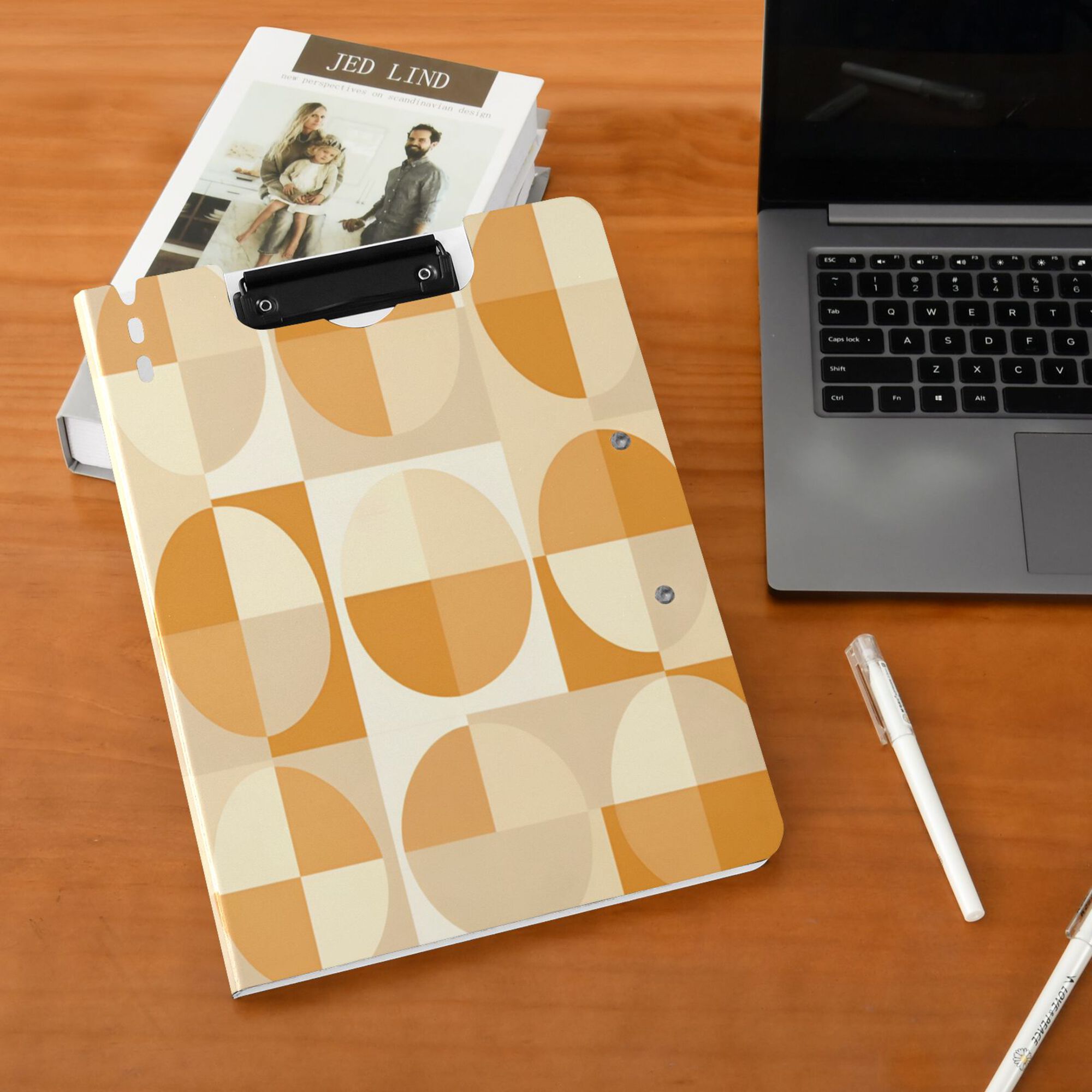 FORMRS A4 Clipboard Folder with Pen Holder Horizontal Foldable School Office Binder, Geometric Circles