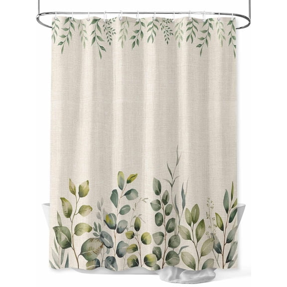 Fsddascl Eucalyptus Shower Curtain Set - 72" x 78" Washable Bathtub Curtain with 12 Hooks, Sage Green Farmhouse Leaf Pastoral Plant Waterproof Fabric Stall Shower Curtains for Bathroom/Bathtub Décor