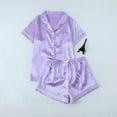 thumbnail image 6 of Posijego Silk Pajama Set for Women 2 Piece Outfits Satin Short Sleeve Button down Shirts Shorts Pjs Sets, 6 of 7