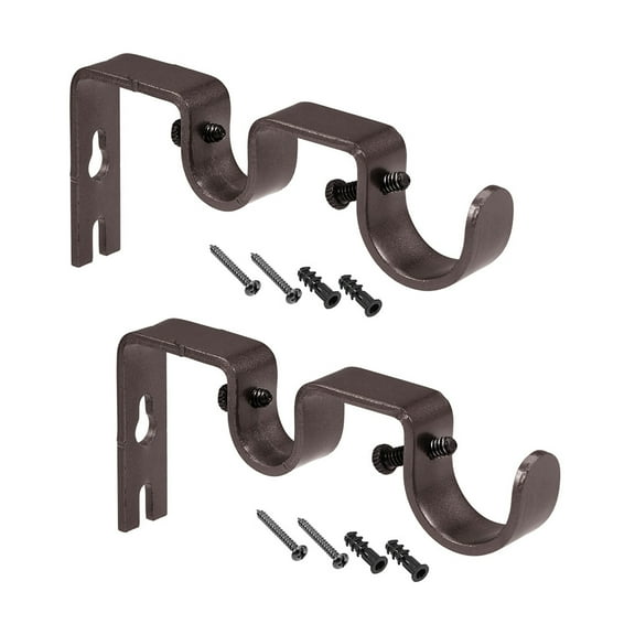 Uxcell Curtain Rod Bracket, Iron Double Holder Support Drapery Rod, 4.8" x 2.01" x 0.63" Brown 2Pcs