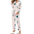 thumbnail image 4 of Unique Bargains Women's Pajama Satin Silky Floral Shirt and Pants 2pcs Sleepwear Sets, 4 of 5