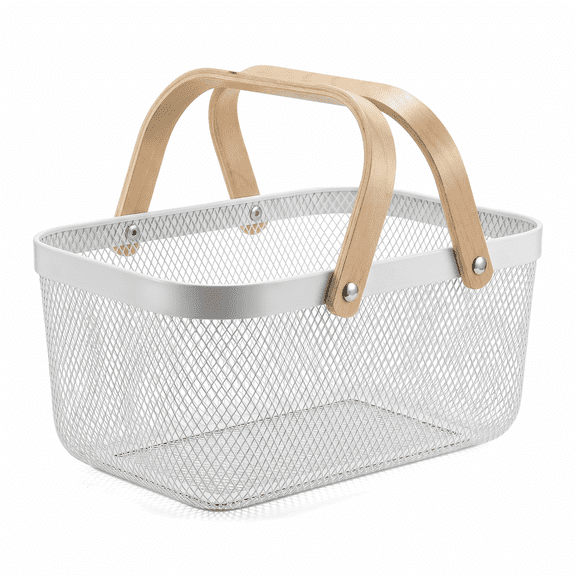 Garden Harvest Basket, Durable White Wire Mesh Basket with Handle – Ideal for Gathering Produce, Kitchen Storage, Outdoor Picnics