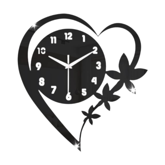 Reloj de pared con forma de corazón y flores, decoración del hogar, regalo, silencioso, elegante, arte de pared, reloj decorativo Negro